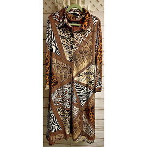 Attitudes by Renee Wild Cat Prints Duster 0ver Solid Brown Maxi Dress Set XLP